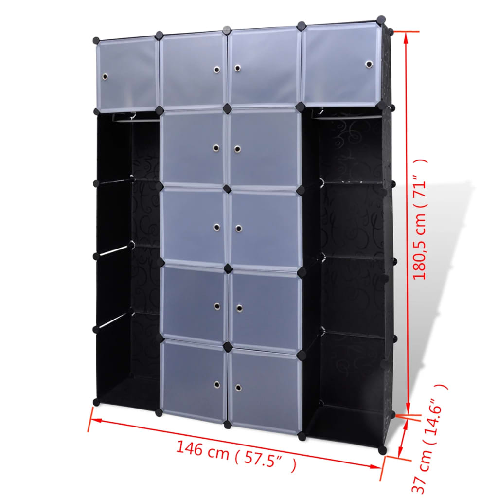 vidaXL Modulární skříň se 14 přihrádkami černobílá 37 x 146 x 180,5 cm