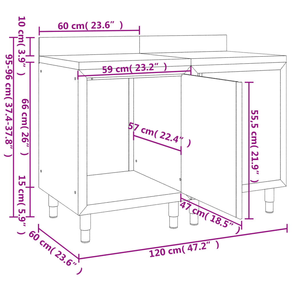 vidaXL Gastro pracovní stůl se skříňkou 120 x 60 x 96 cm nerezová ocel