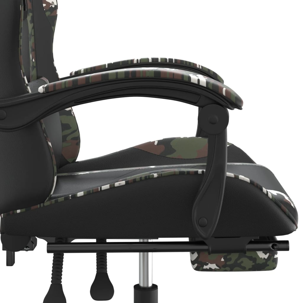 vidaXL Otočná herní židle s podnožkou černá a maskáčová umělá kůže