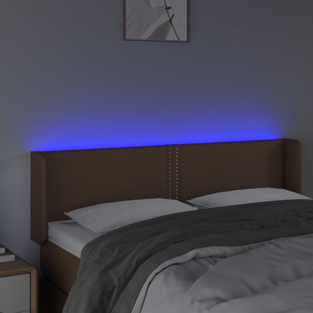 vidaXL Čelo postele s LED hnědé 147 x 16 x 78/88 cm umělá kůže