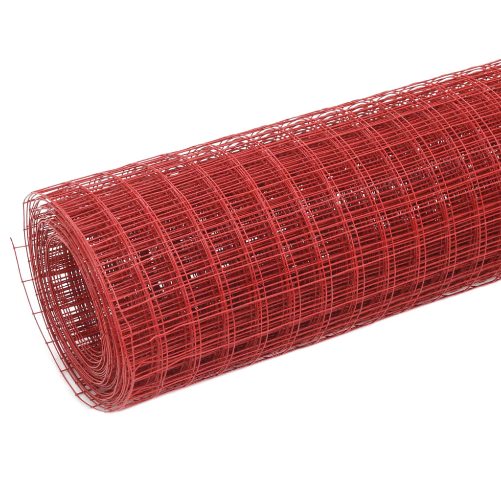 vidaXL Pletivo ke kurníku ocel PVC vrstva 25 x 1 m červené