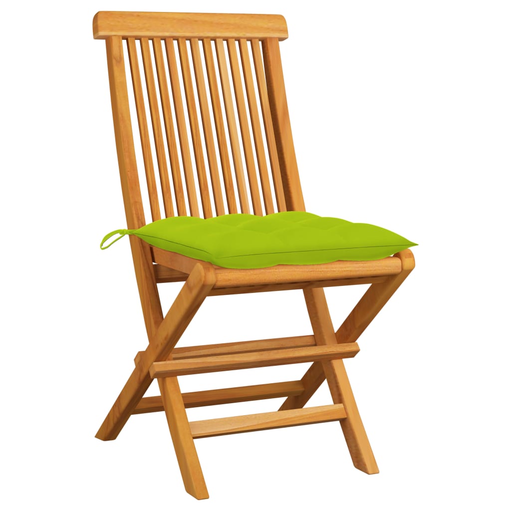 vidaXL Zahradní židle s jasně zelenými poduškami 2 ks masivní teak