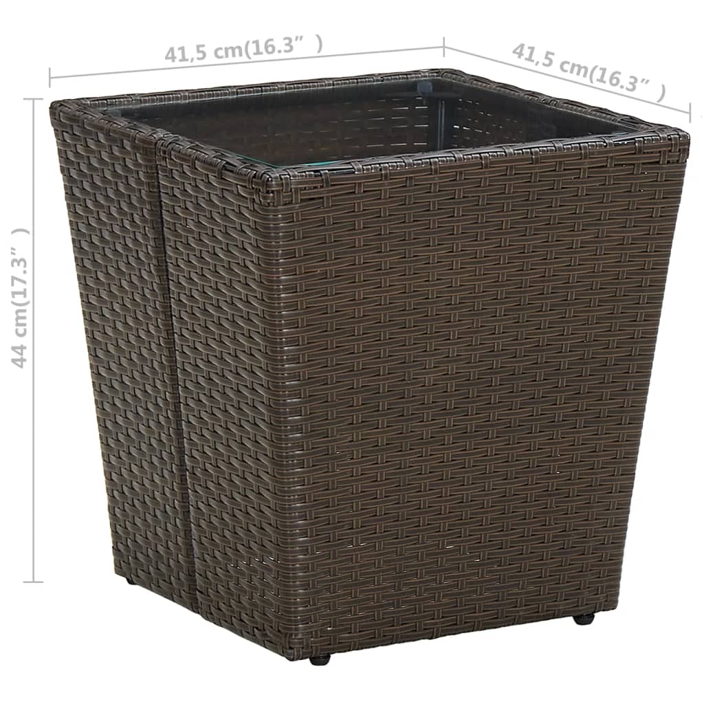 vidaXL Čajový stolek hnědý 41,5x41,5x44 cm polyratan a tvrzené sklo
