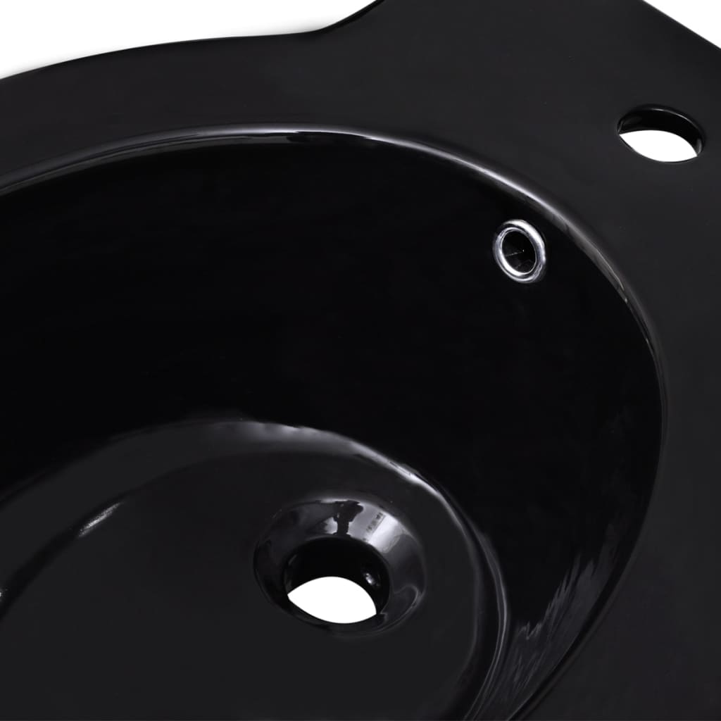 Keramický bidet kruhový s otvorem pro baterii, volně stojící - černý
