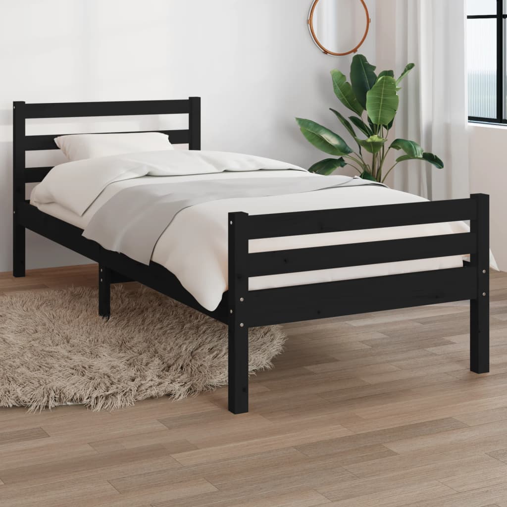 vidaXL Rám postele černý masivní dřevo 90 x 190 cm Single