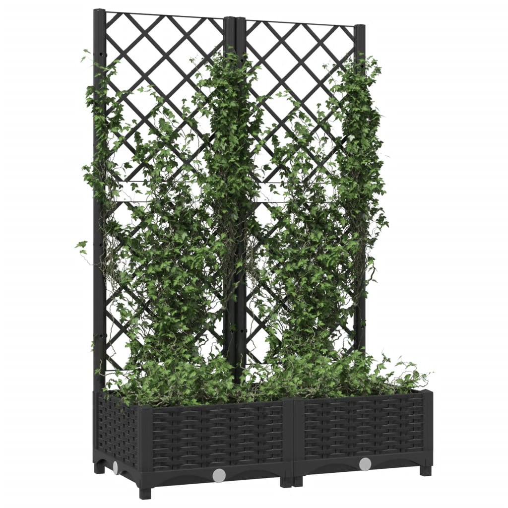 vidaXL Zahradní truhlík s treláží černý 80 x 40 x 121,5 cm PP