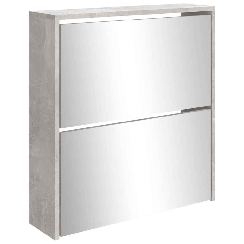 vidaXL Botník se zrcadlem 2patrový betonově šedá 63 x 17 x 67 cm