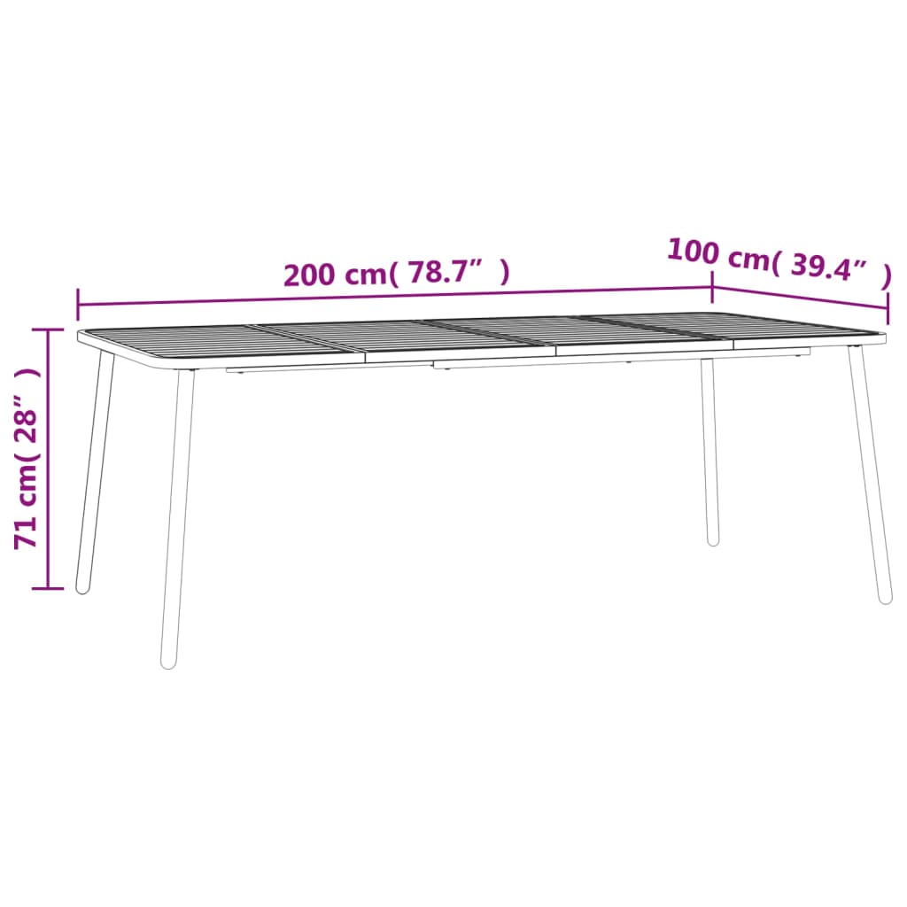 vidaXL Zahradní stolek antracitový 200 x 100 x 71 cm ocel