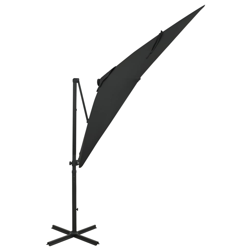 vidaXL Konzolový slunečník s tyčí a LED světly černý 250 cm