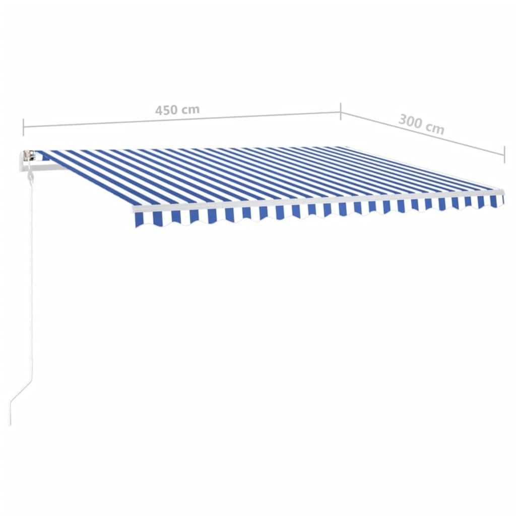 vidaXL Ručně zatahovací markýza se sloupky 4,5 x 3 m modrobílá
