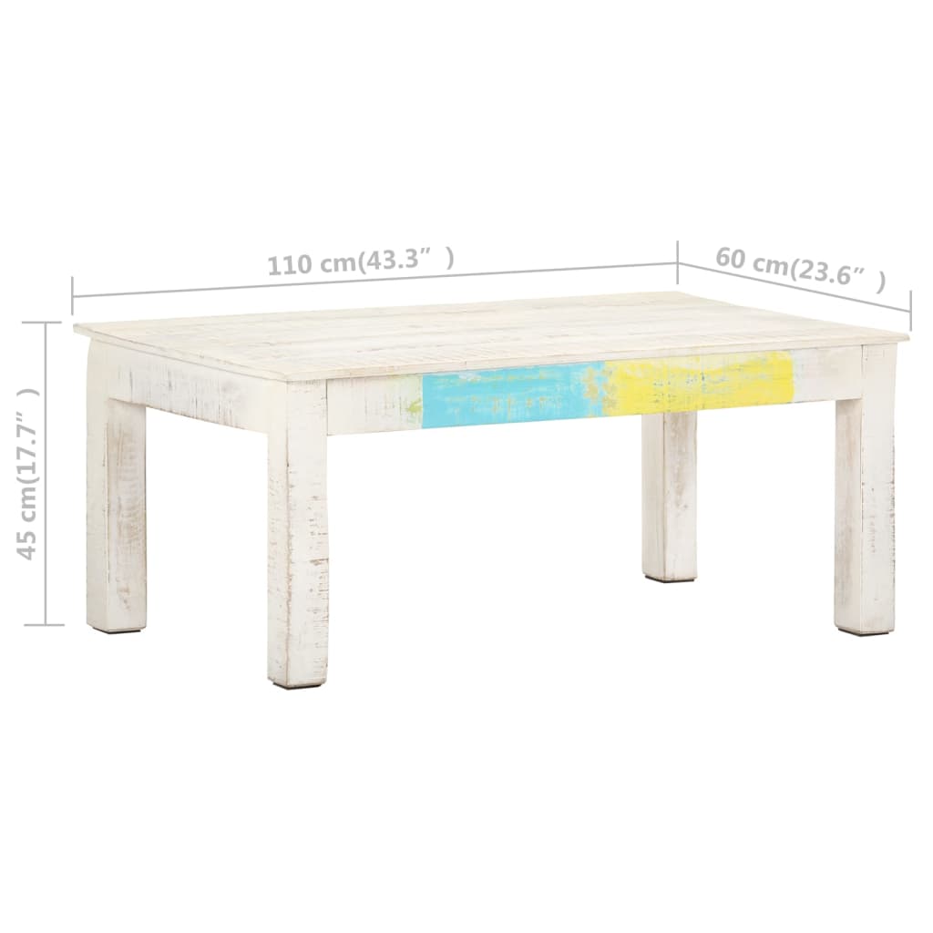 vidaXL Konferenční stolek bílý 110x60x45 cm masivní mangovníkové dřevo