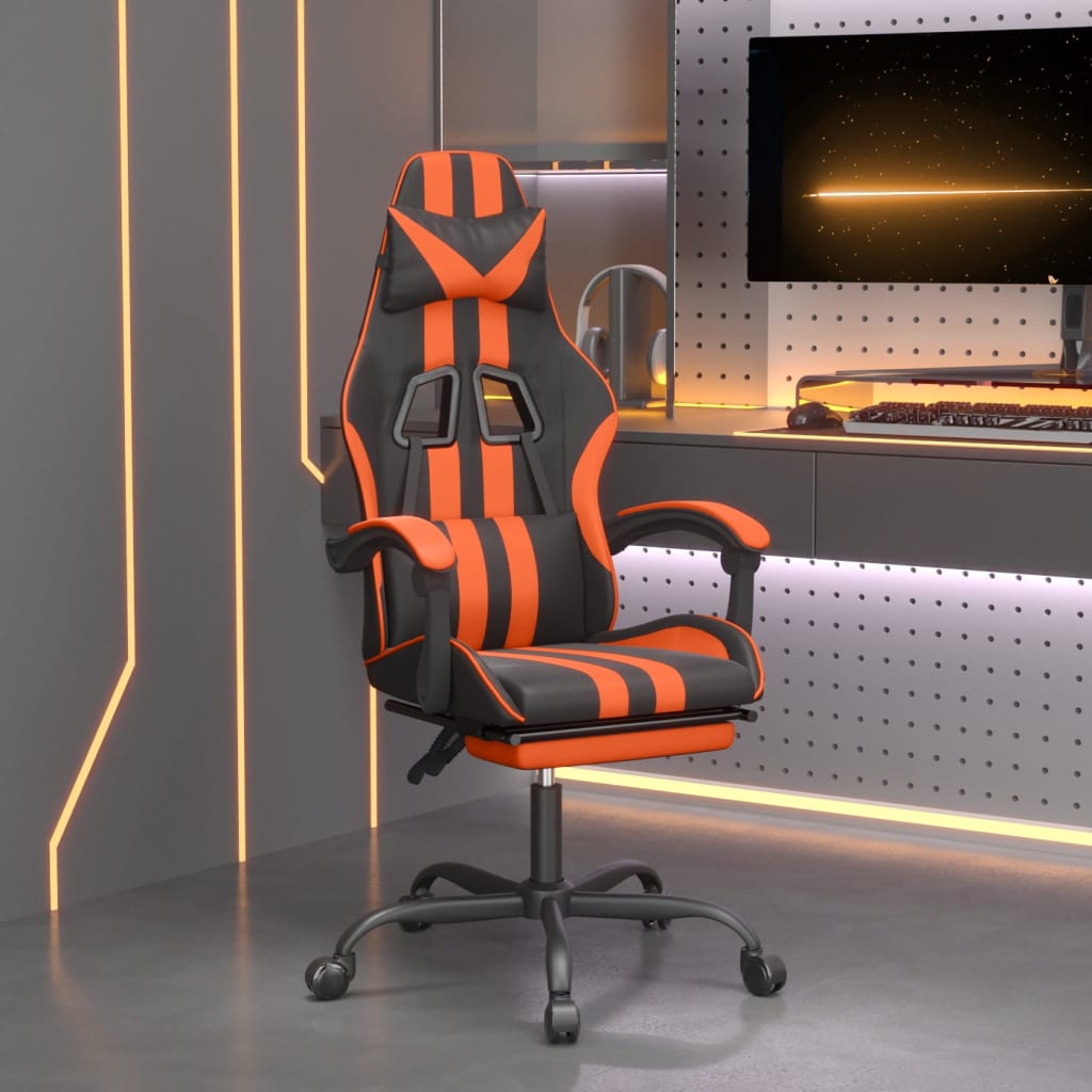 vidaXL Otočná herní židle s podnožkou černá a oranžová umělá kůže
