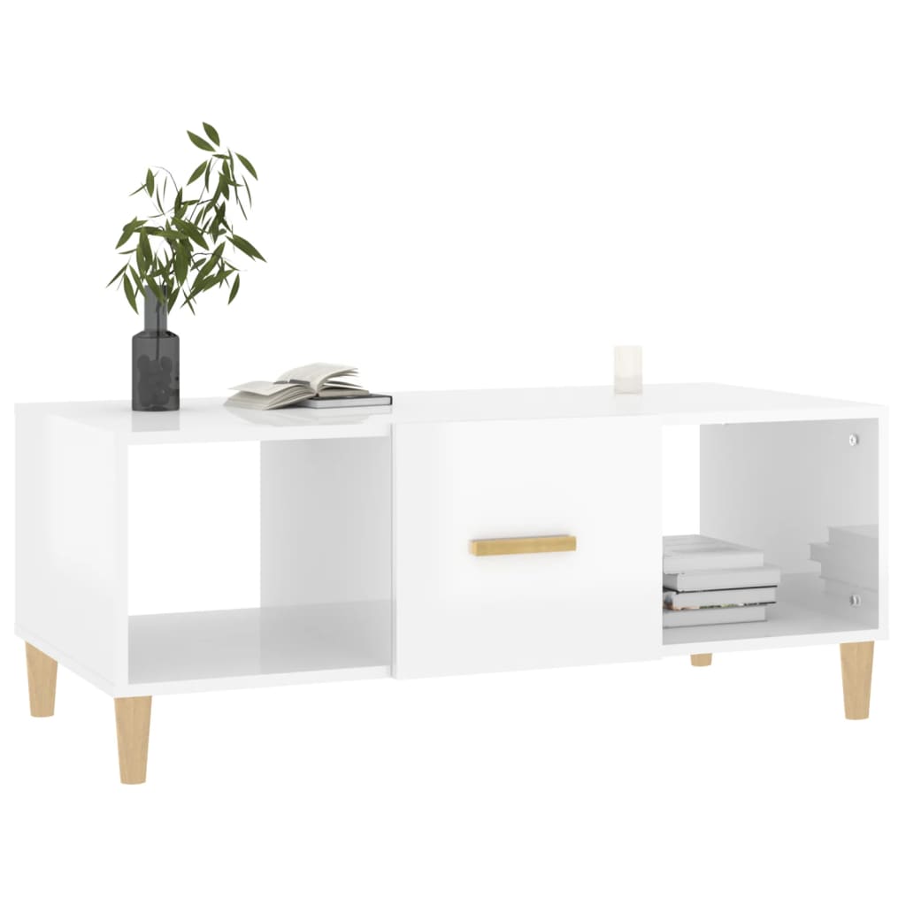 vidaXL Konferenční stolek bílý s leskem 102x50x40 cm kompozitní dřevo