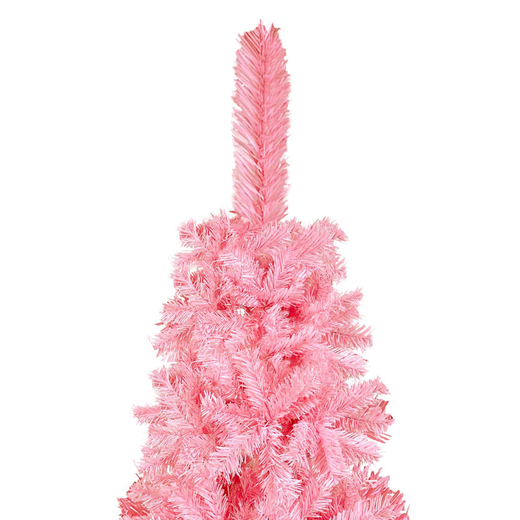 vidaXL Úzký vánoční stromek s LED a sadou koulí růžový 120 cm