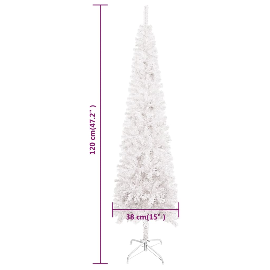 vidaXL Úzký vánoční stromek s LED osvětlením bílý 120 cm