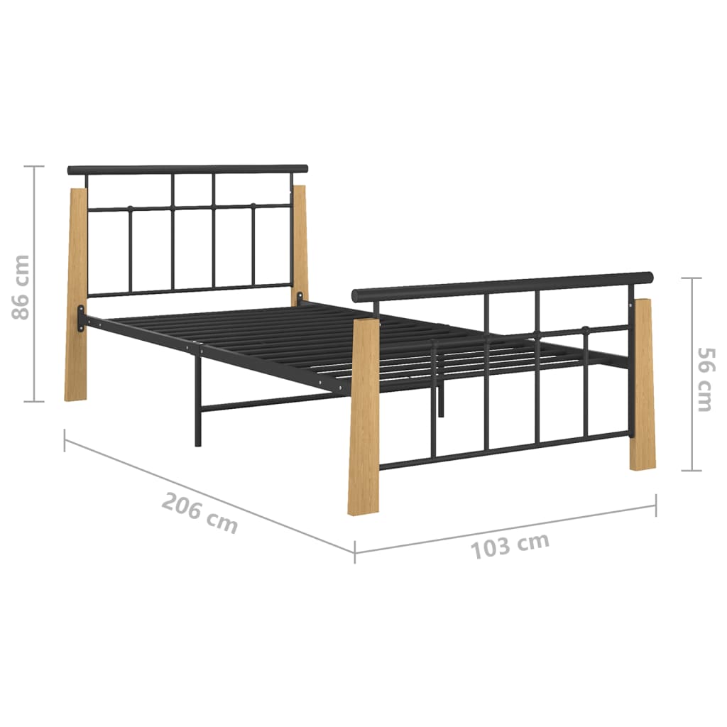 vidaXL Rám postele kov a masivní dubové dřevo 90 x 200 cm