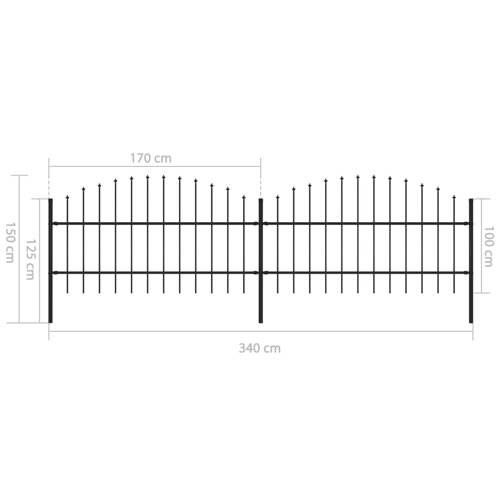 vidaXL Zahradní plot s hroty ocel (0,75–1) x 3,4 m černý