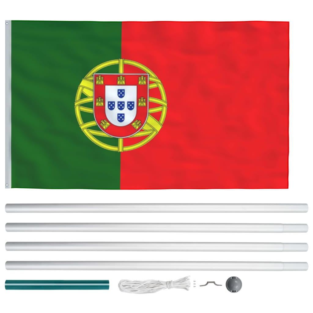 vidaXL Portugalská vlajka a stožár hliník 6,2 m