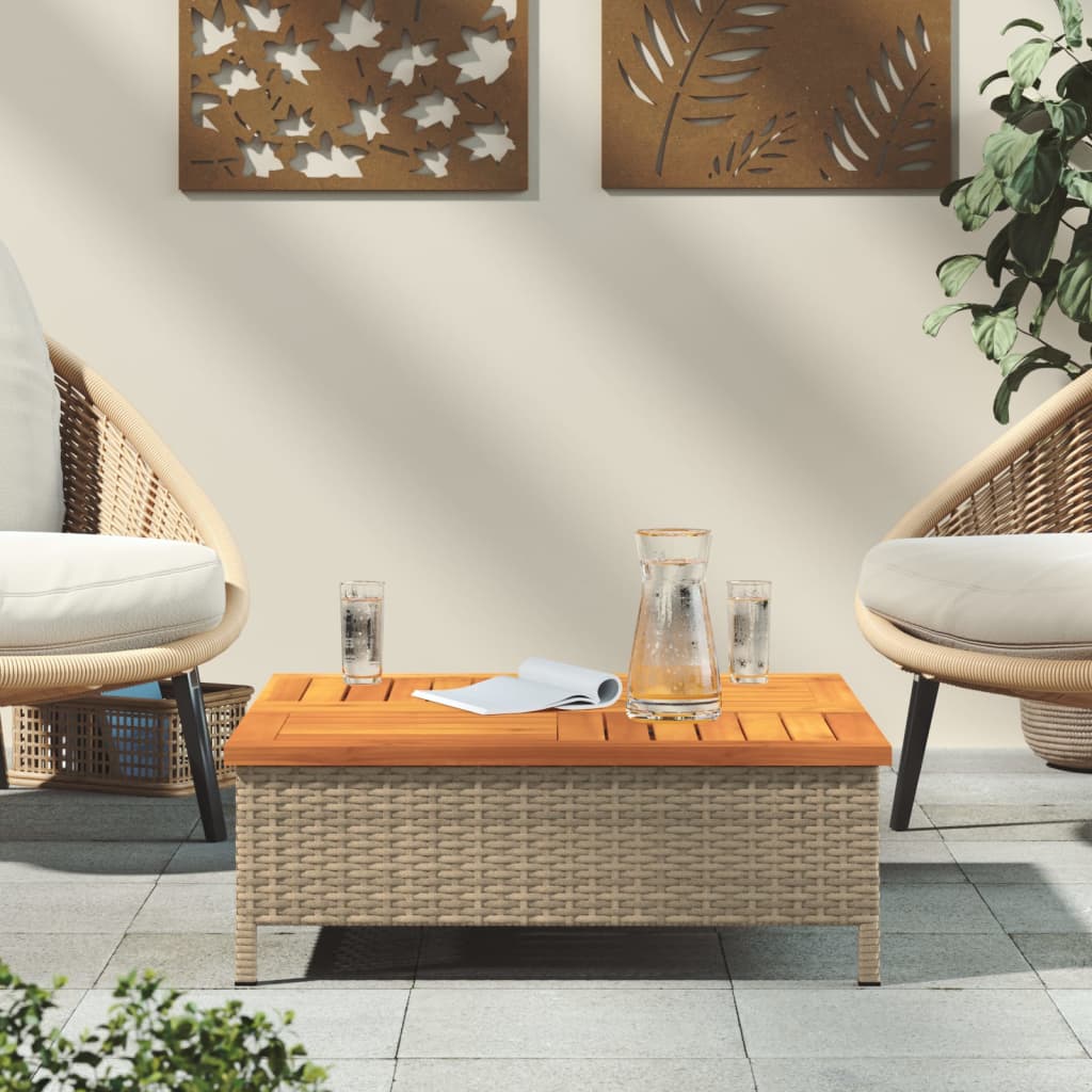 vidaXL Zahradní stolek béžový 70 x 70 x 25 cm ratan a akáciové dřevo