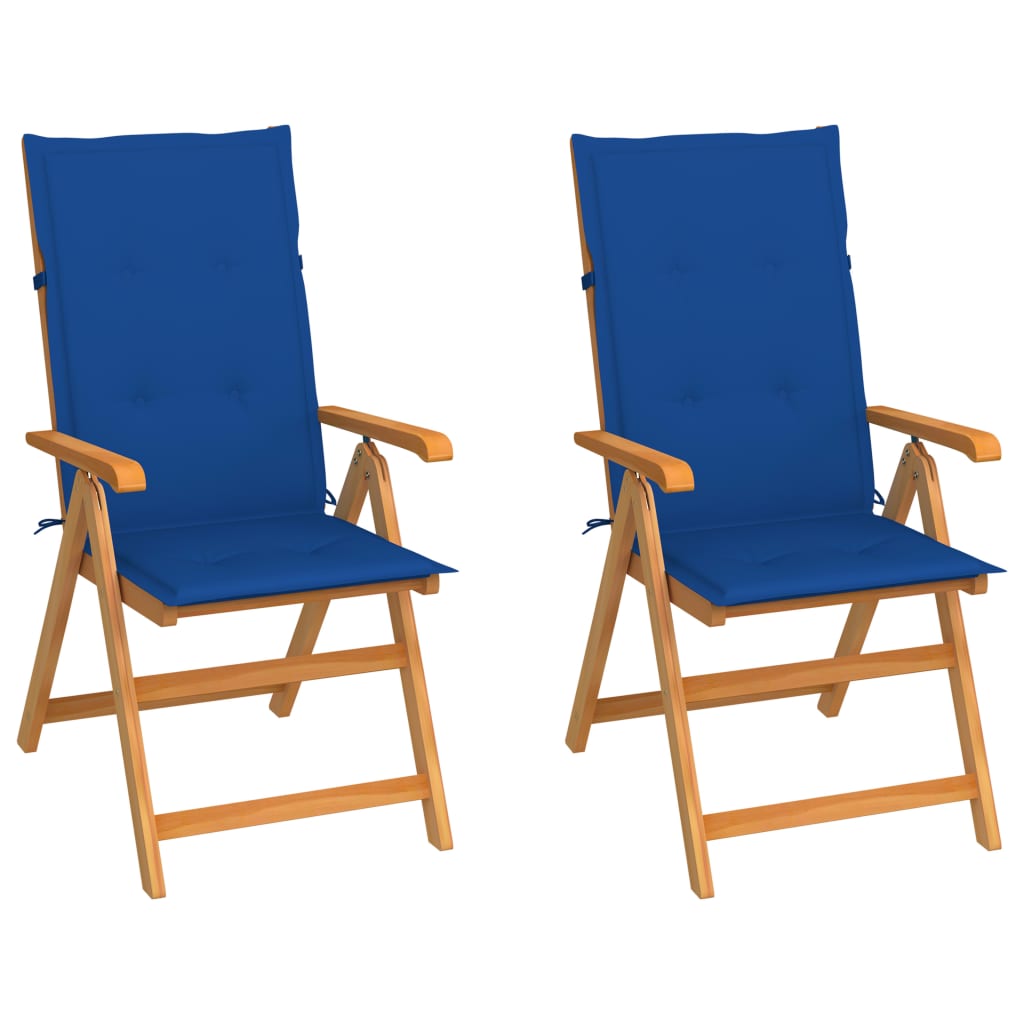 vidaXL Zahradní židle 2 ks s královsky modrými poduškami masivní teak