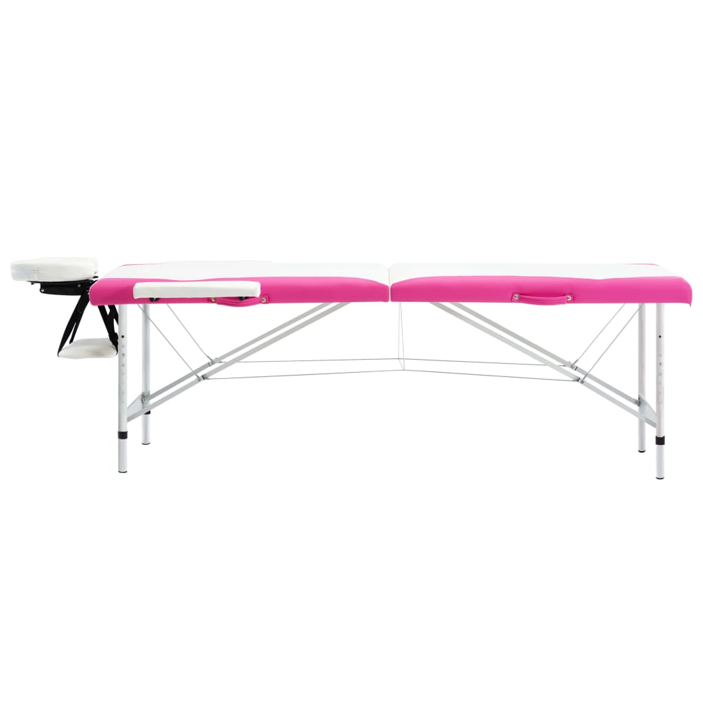 vidaXL Skládací masážní stůl se 2 zónami hliník bílý a růžový