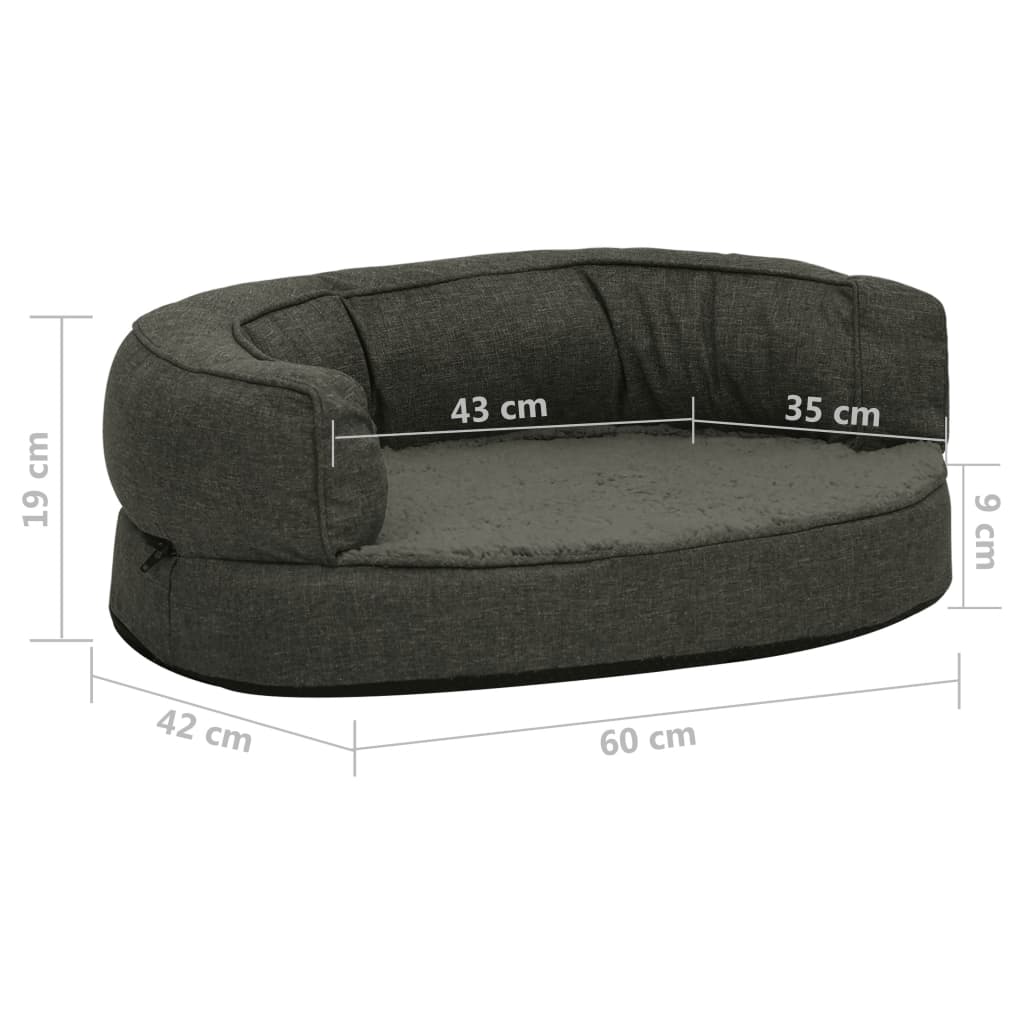vidaXL Ergonomický pelíšek pro psy 60 x 42 cm lněný vzhled tmavě šedý