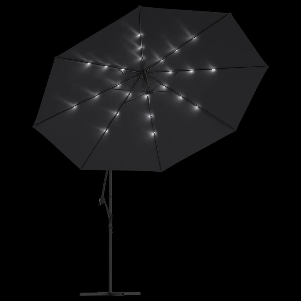 vidaXL Konzolový slunečník s LED osvětlením černý 350 cm