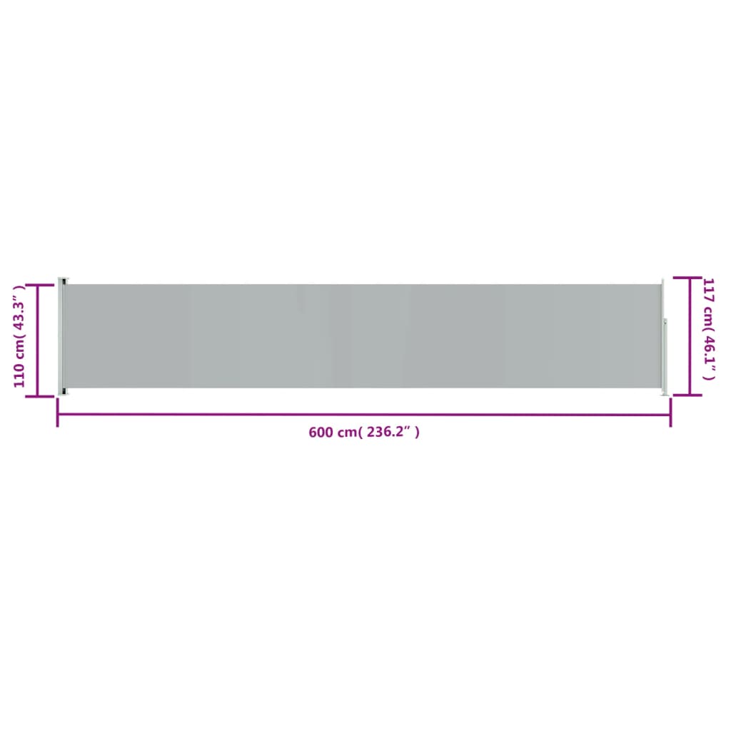 vidaXL Zatahovací boční markýza 117 x 600 cm šedá