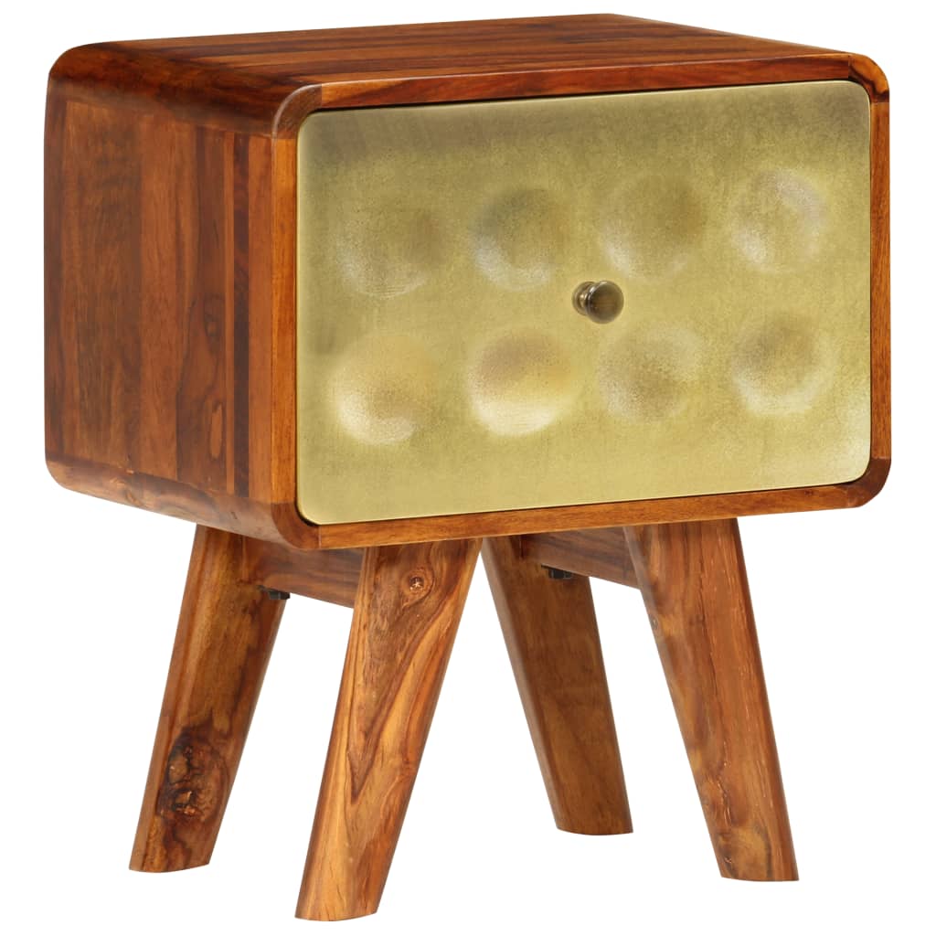 vidaXL Noční stolek 49x40x30 cm masivní sheesham se zlatým potiskem