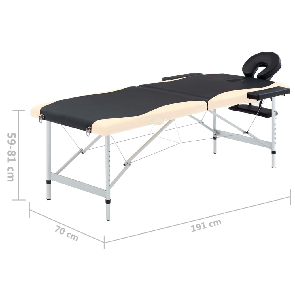 vidaXL Skládací masážní stůl se 2 zónami hliník černý a béžový
