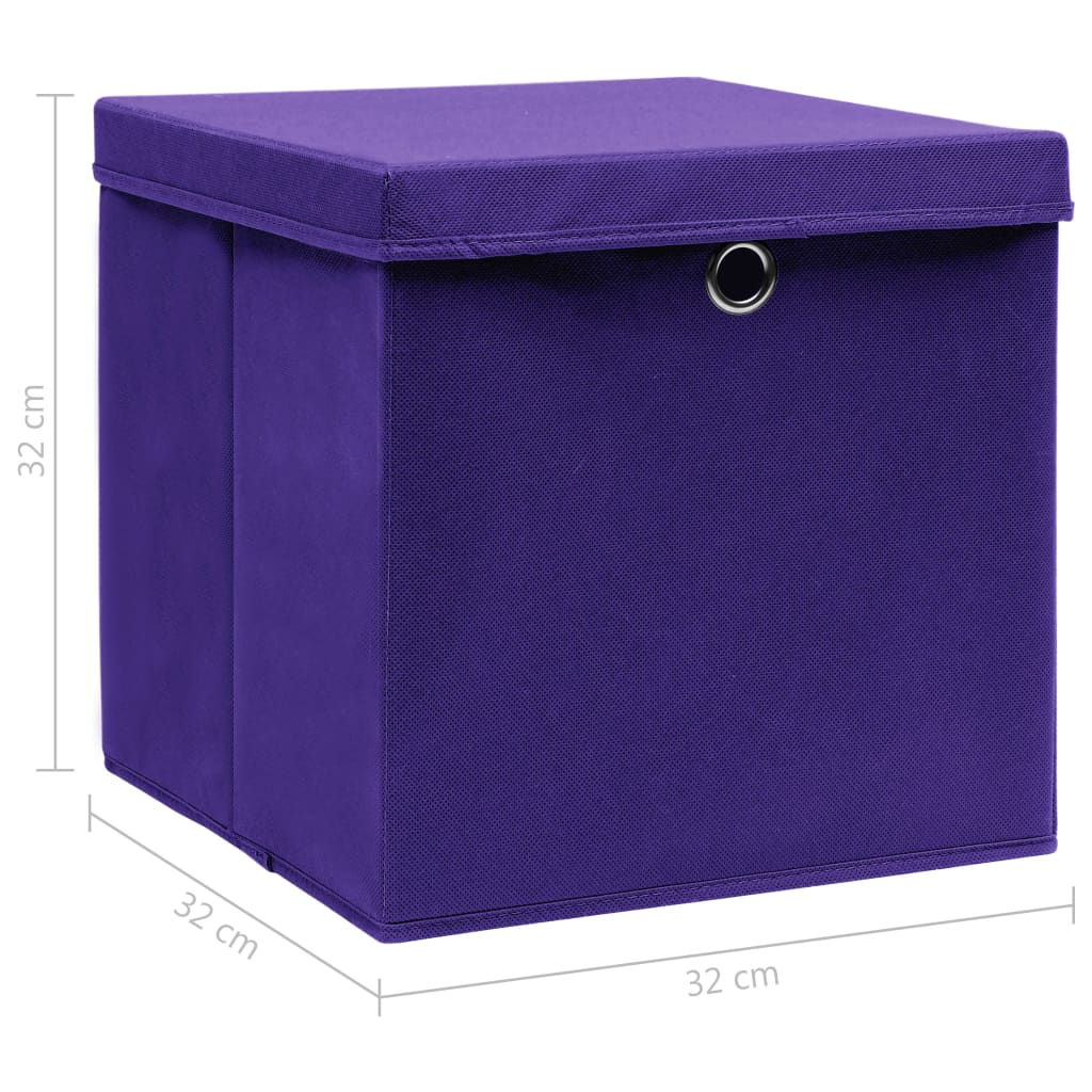 vidaXL Úložné boxy s víky 4 ks fialové 32 x 32 x 32 cm textil