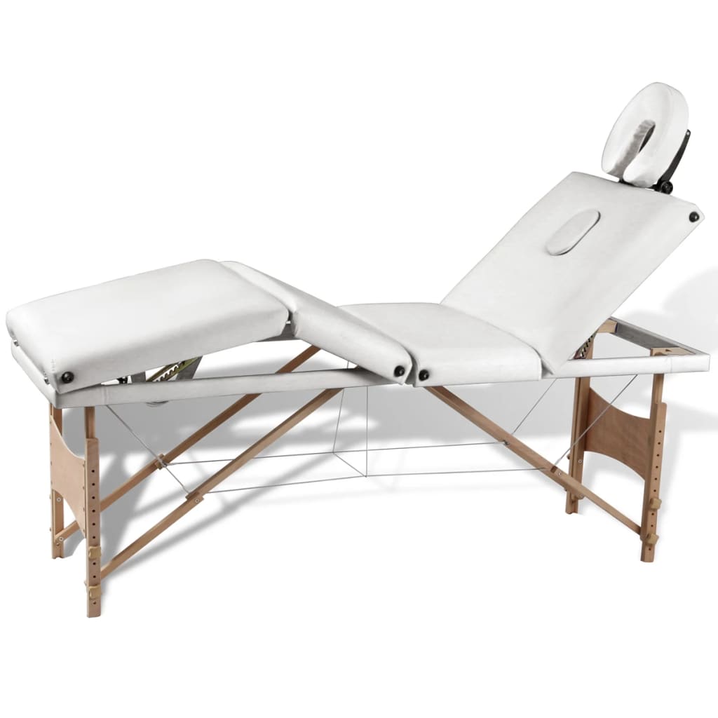 vidaXL Krémově bílý skládací masážní stůl se 4 zónami a dřevěným rámem