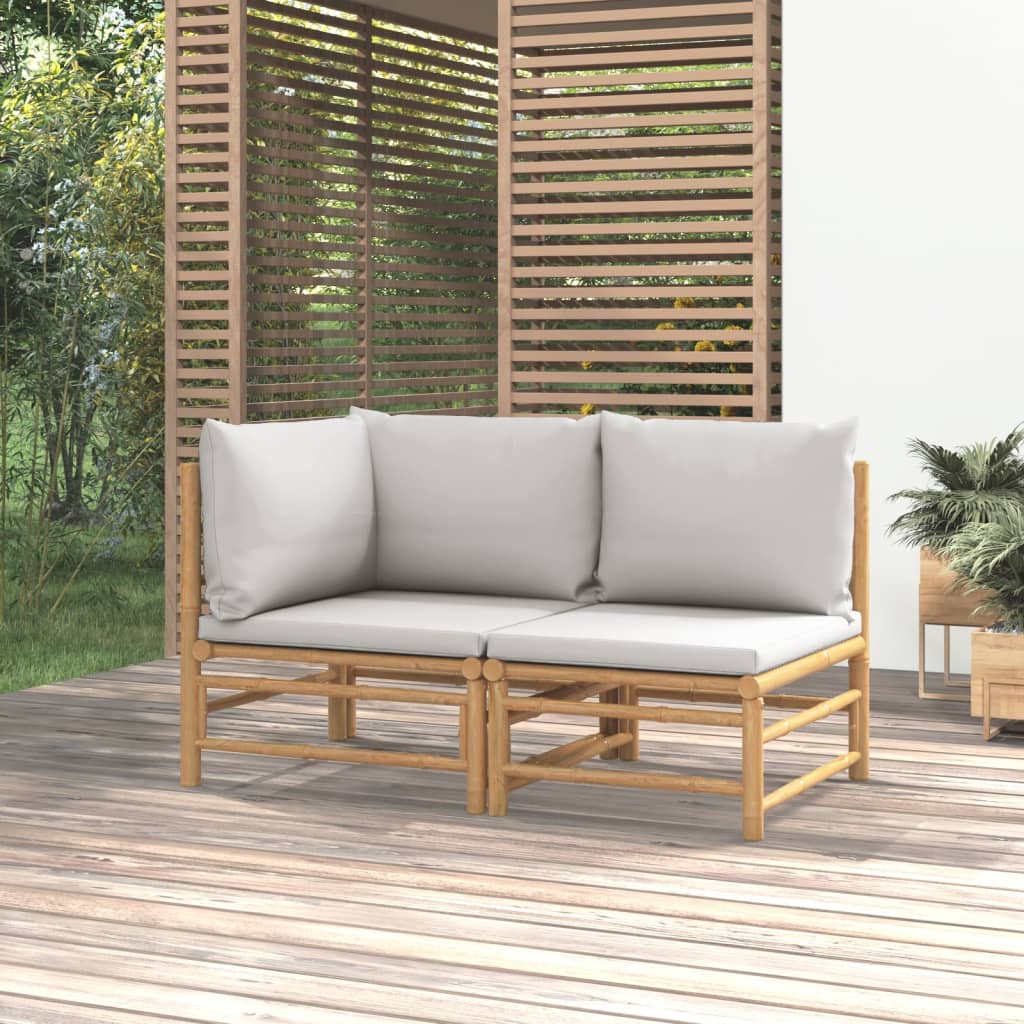 vidaXL 2dílná zahradní sedací souprava světle šedé podušky bambus