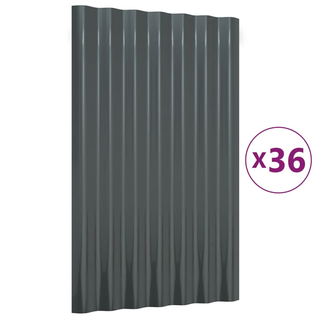 vidaXL Střešní panely 36 ks práškově lakovaná ocel antracit 60 x 36 cm