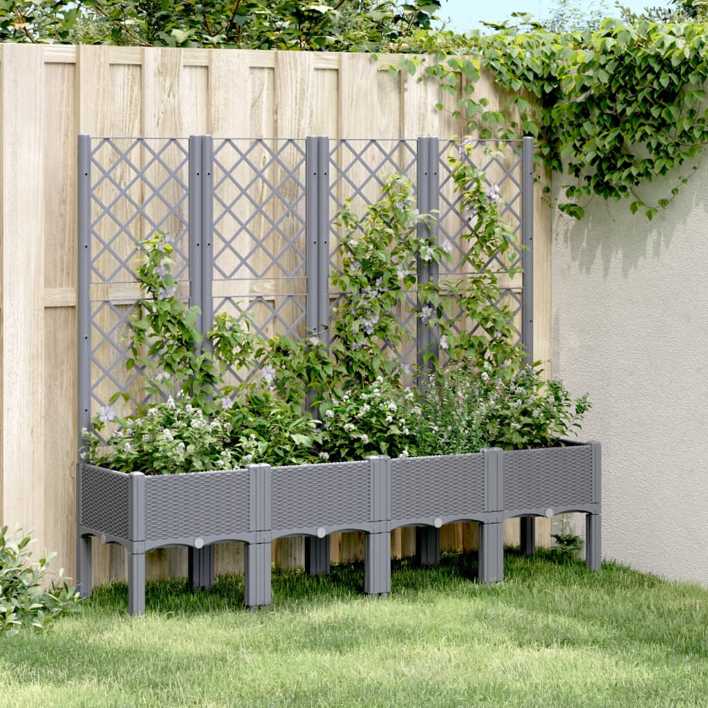 vidaXL Zahradní truhlík s treláží šedý 160 x 40 x 142 cm PP
