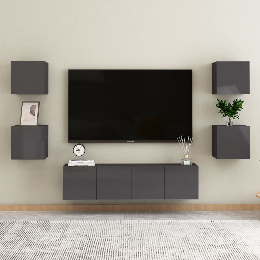 vidaXL Nástěnná TV skříňka šedá s vysokým leskem 30,5 x 30 x 30 cm