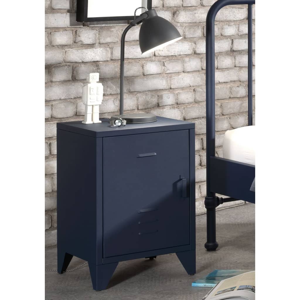 Vipack Noční stolek Bronxx s dvířky kovový matný modrý