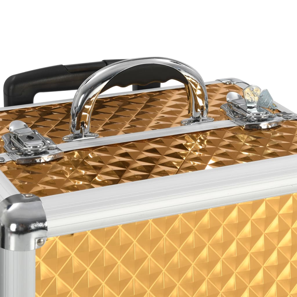 vidaXL Kosmetický kufřík na kolečkách 35 x 29 x 45 cm zlatý hliník