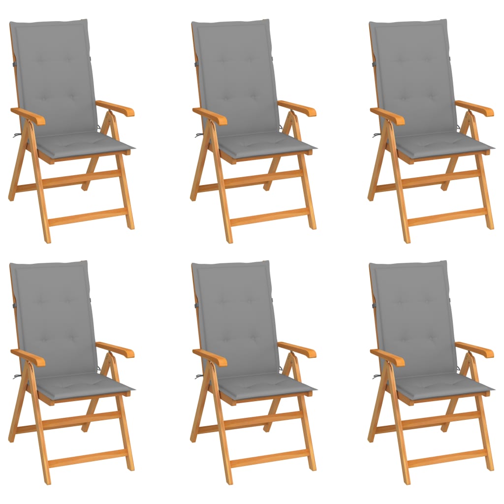 vidaXL Zahradní židle 6 ks šedé podušky masivní teak