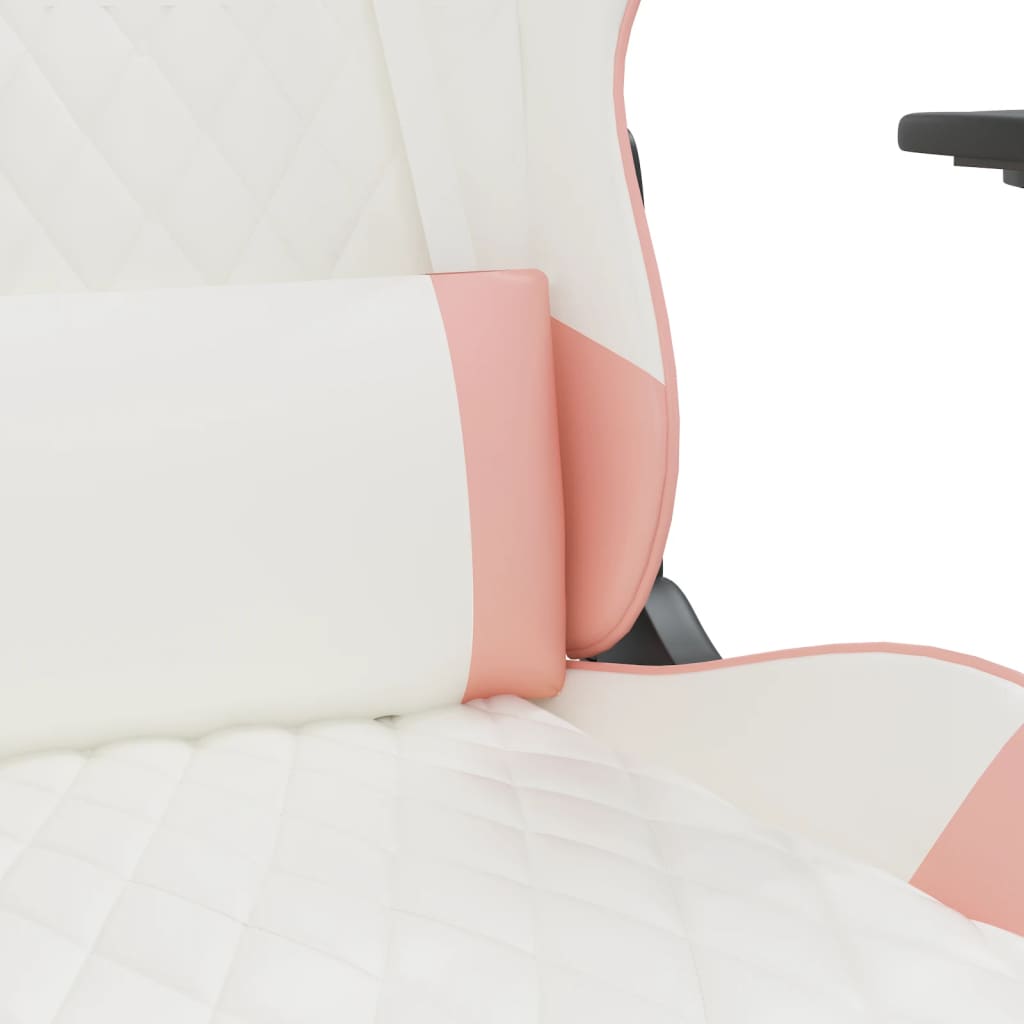 vidaXL Masážní herní židle s podnožkou bílá a růžová umělá kůže