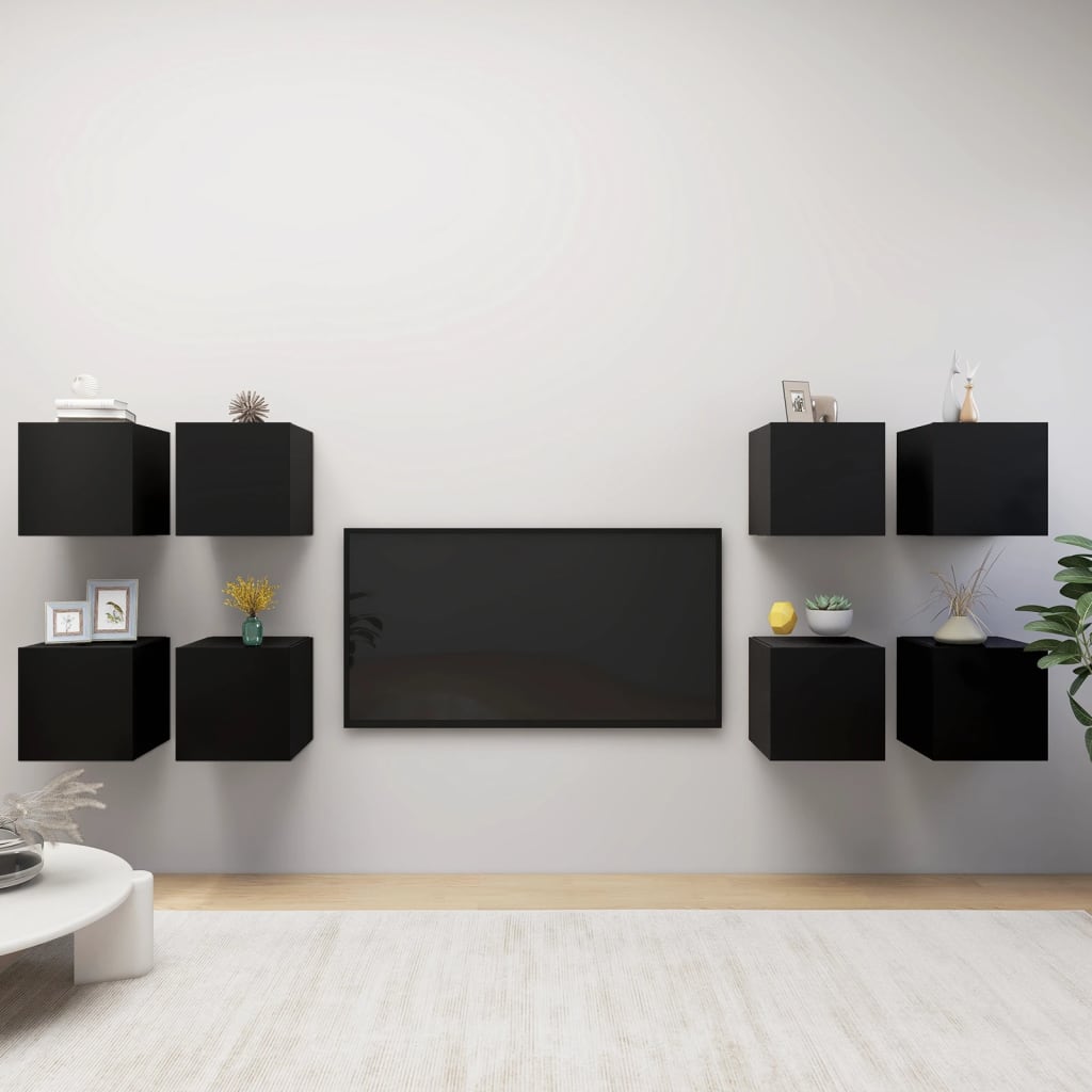 vidaXL Nástěnné TV skříňky 8 ks černé 30,5 x 30 x 30 cm
