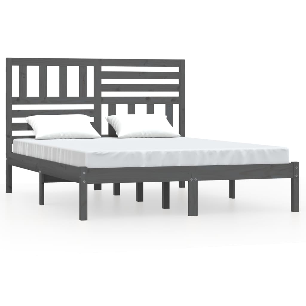 vidaXL Rám postele šedý 135 x 190 cm masivní borovice Double