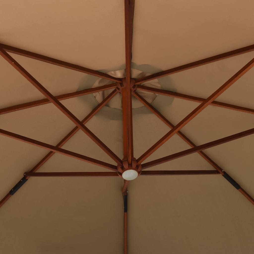 vidaXL Závěsný slunečník s dřevěnou tyčí 350 cm taupe