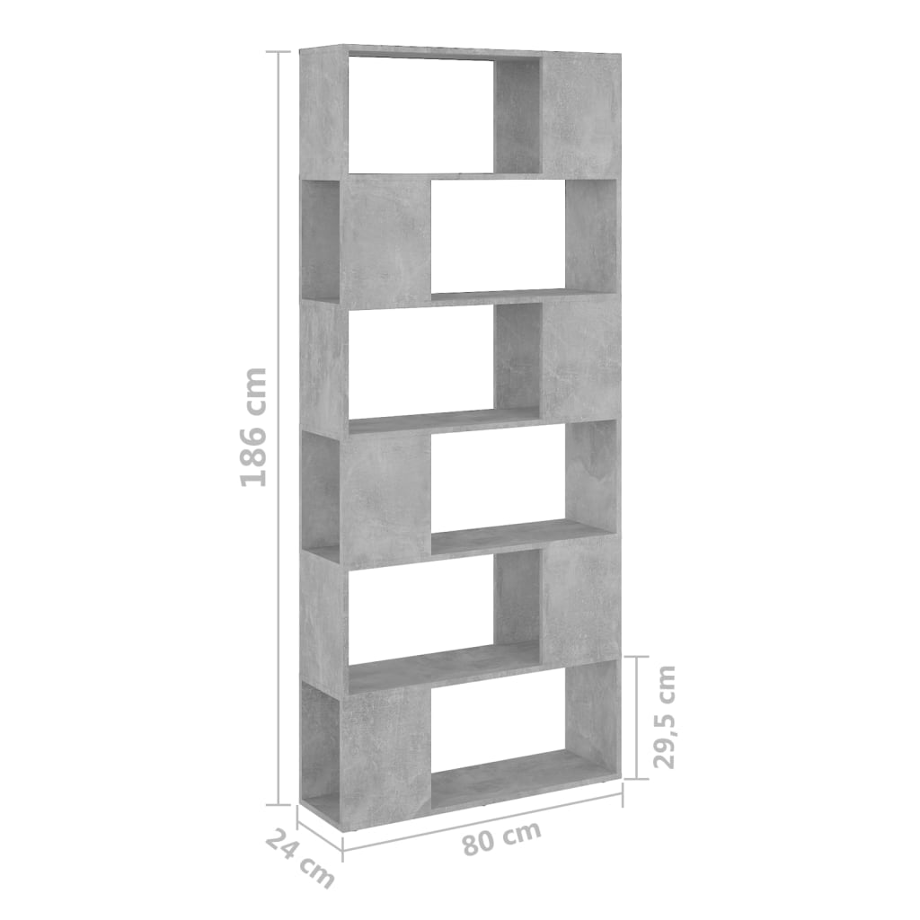 vidaXL Knihovna / dělicí stěna betonově šedá 80 x 24 x 186 cm dřevotříska