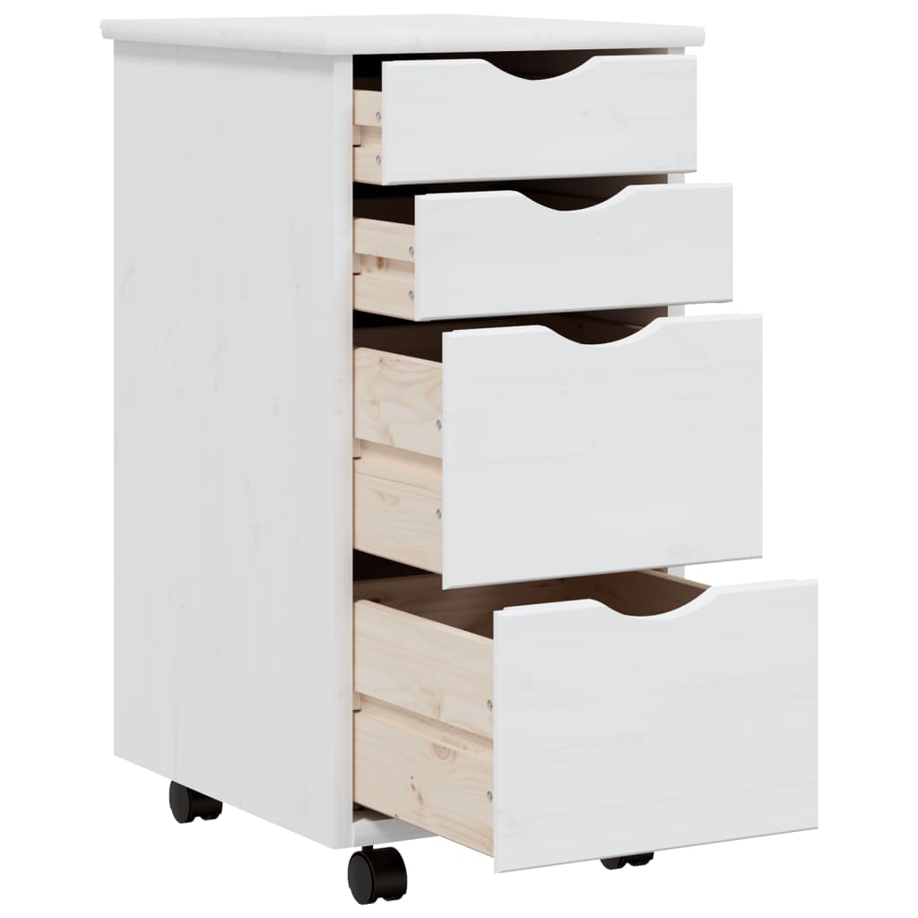 vidaXL Zásuvková skříňka na kolečkách MOSS bílá masivní borové dřevo
