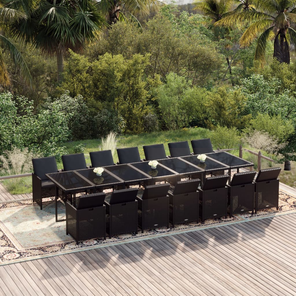 vidaXL 15dílný zahradní jídelní set s poduškami polyratan černý