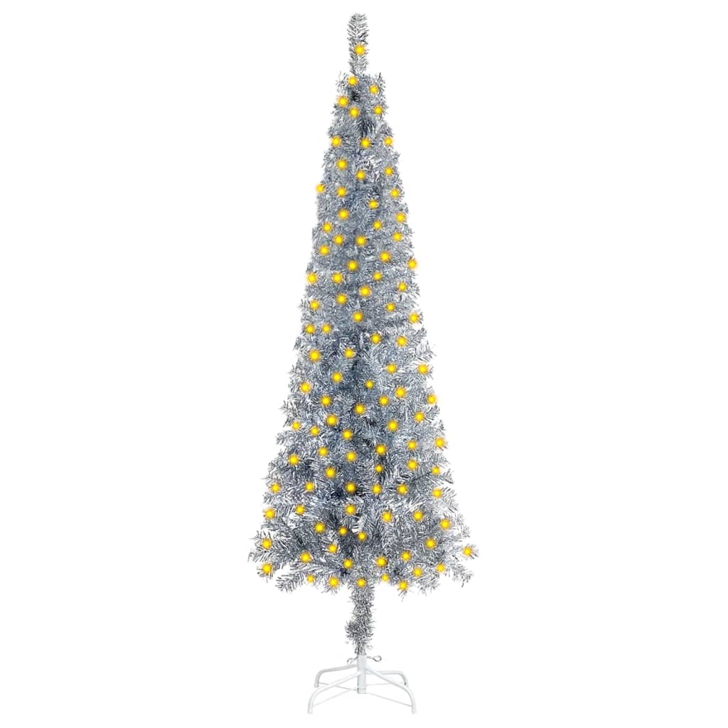 vidaXL Úzký vánoční stromek s LED osvětlením stříbrný 120 cm