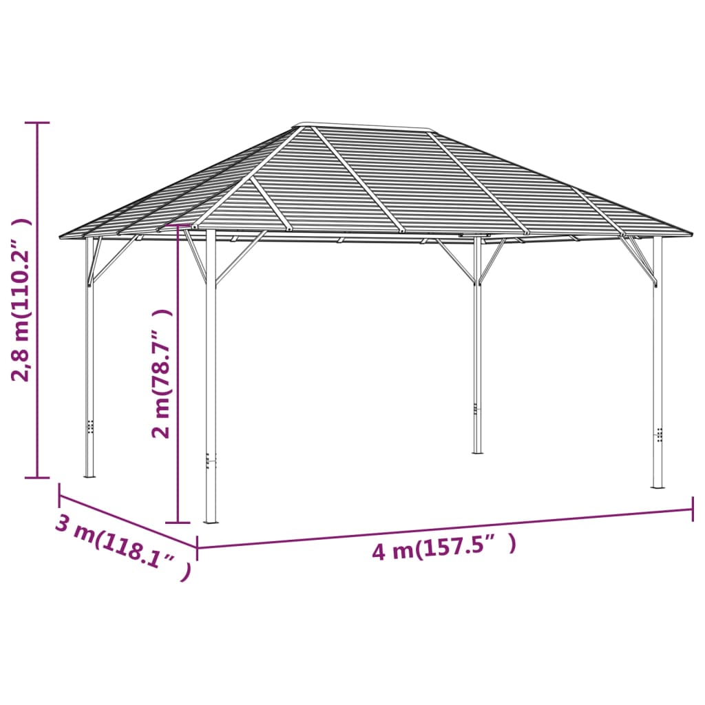 vidaXL Altán se střechou 4 x 3 m antracitový