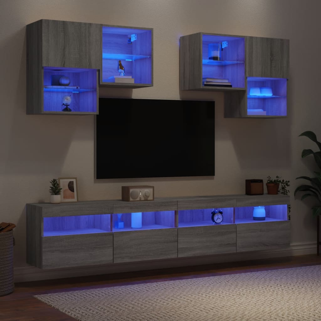 vidaXL 6dílná obývací stěna s LED osvětlením šedá sonoma