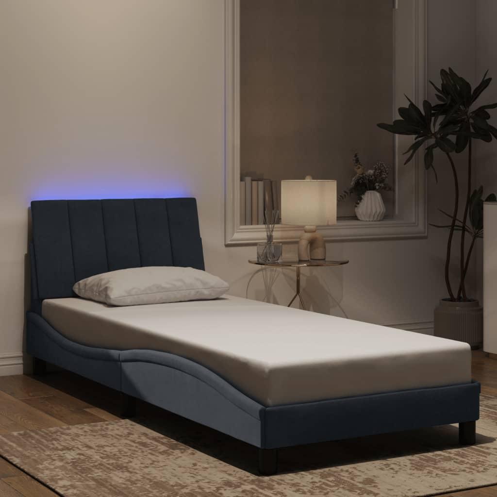 vidaXL Rám postele s LED osvětlením tmavě šedý 90 x 200 cm samet
